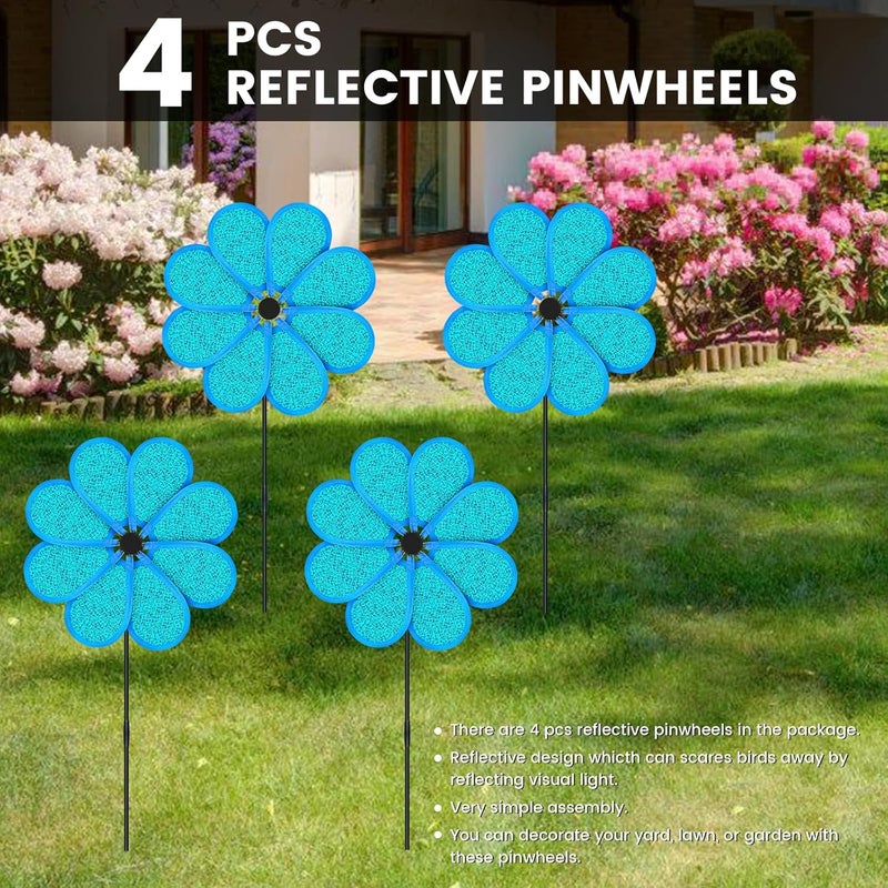 DECEED 4PCS 11.4" W x 28" H Reflective Pinwheels Sparkly Lawn Wind Spinners Colorful Rainbow Windmill for Garden Decoration Bird Devices Deterrent to Scare Birds Away（Light Blue） - Image 2